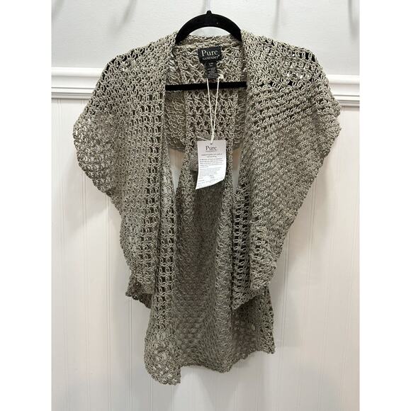 Pure HandKnit Vest Womens Small/Medium Taupe Open Sweater Style 3363 NEW - Picture 1 of 7